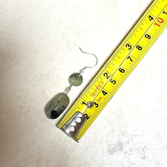 2/$20, Genuine Dark Green Tumbled Prehnite Sterling Silver Hook Dangle Earrings - Picture 8 of 11